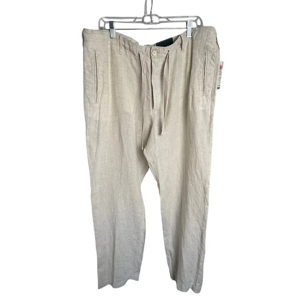 NWT Perry Ellis Cream Linen Drawstring Pants Men’s 38x33 Vacation